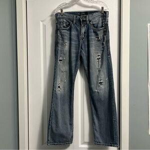 SILVER JEANS ZAC distressed straight leg denim jeans men’s size 31 blue
